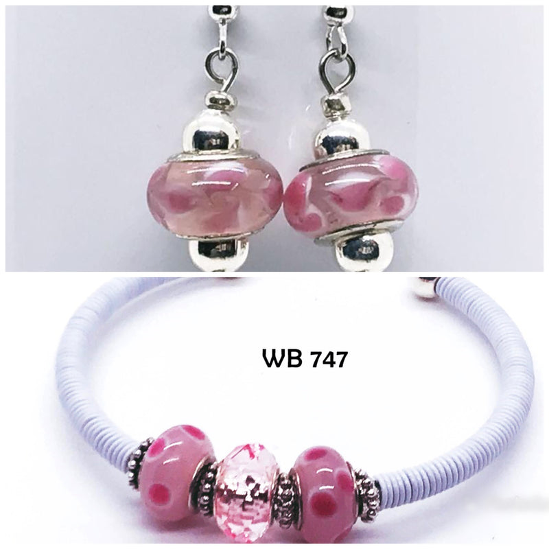 Shades of Pink & White Cuff Bracelet with Matching Earrings