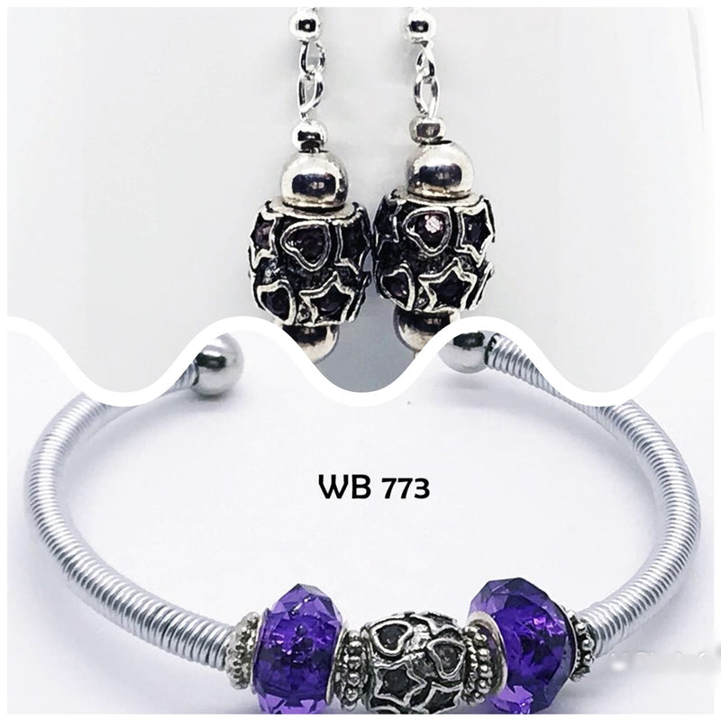 Handcrafted Purple Wire Wrapped Bracelet with Matching Earrings