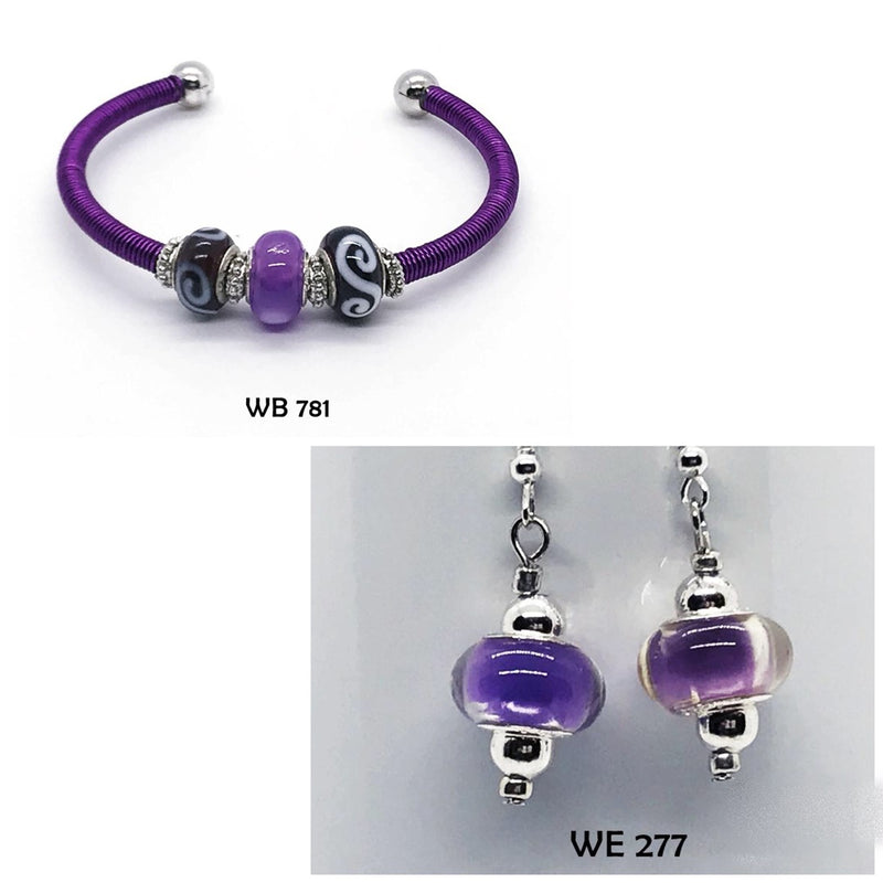 Handcrafted Violet Bracelet with Matching Earrings