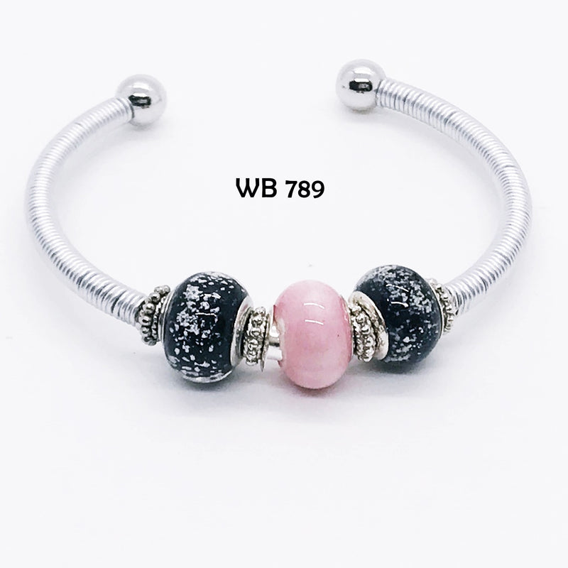 Handcrafted Pink & Black Bead Wire Wrapped Bracelet