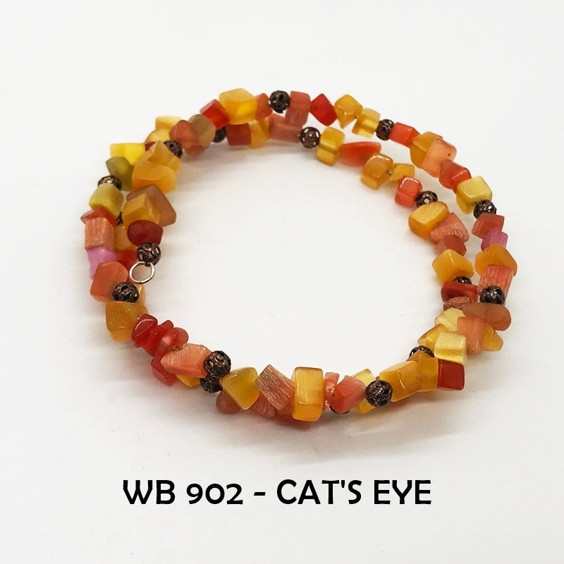 Orange Cats Eye Chip Memory Wire Bracelet