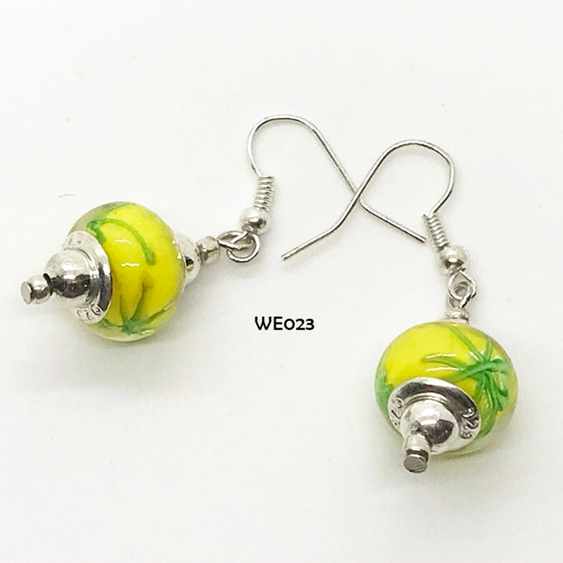 Yellow and Green Glass Bead Earrings with Hypo-Allergenic Ear Wires