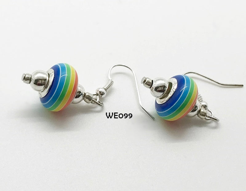 Multi-Colored Striped Acrylic Rainbow Striped Bead Earrings