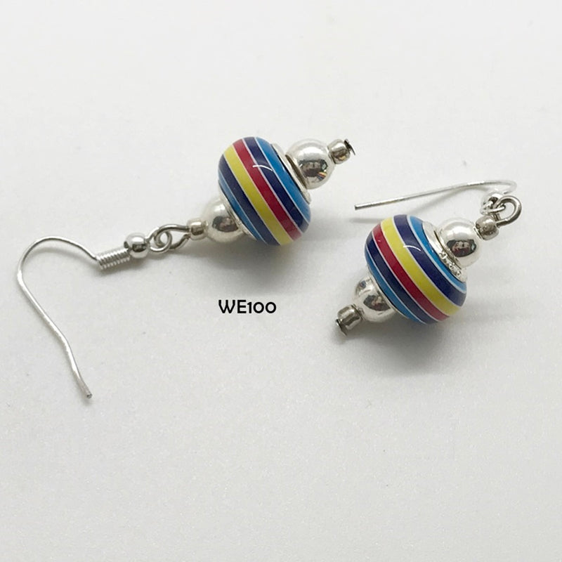 Colorful Striped Acrylic Bead Earrings with Hypo-Allergenic Ear Wires