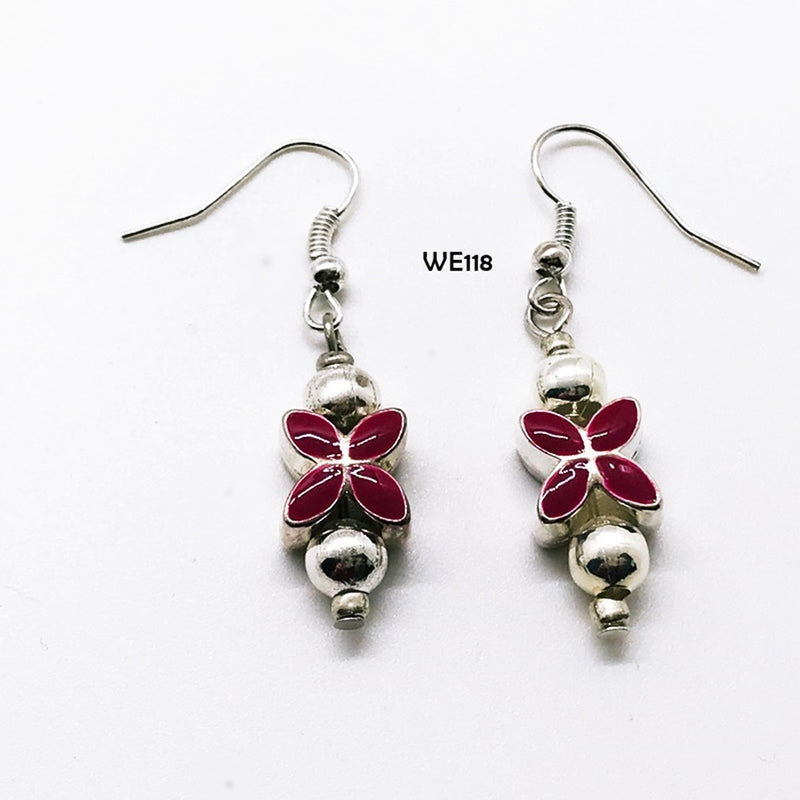 Magenta Flower Earrings with Hypo-Allergenic Ear Wires