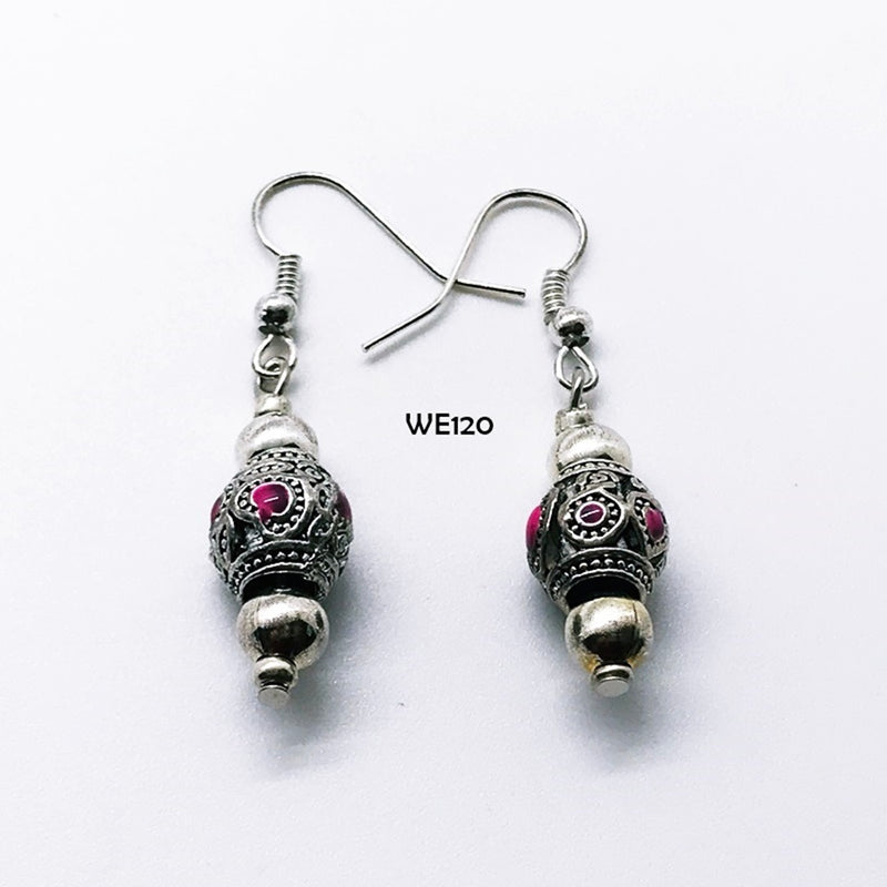 Ornate Dark Pinkand Silver Earrings with Hypo-Allergenic Ear Wires