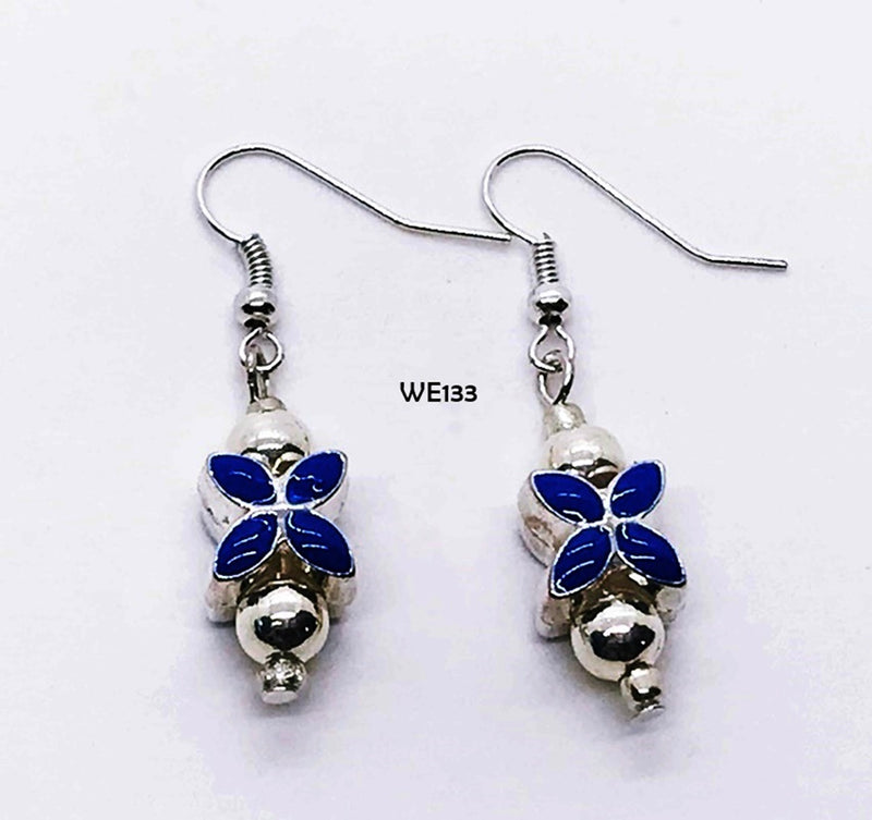 Navy Blue Flower Earrings with Hypo-Allergenic Ear Wires