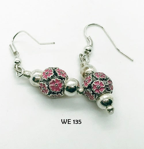 Pink Enamel Earrings with Hypo-Allergenic Surgical Steel Ear Wires