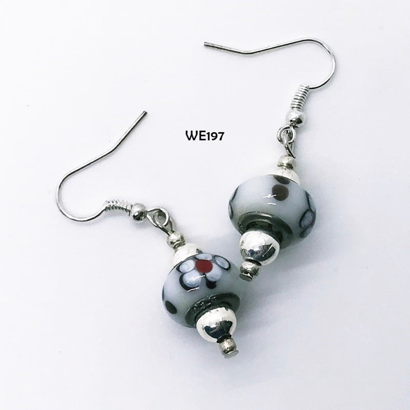 Flowered Glass Bead Earrings with Hypo-Allergenic Ear Wires