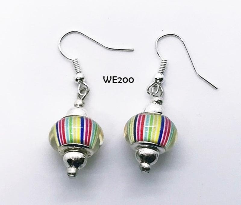 Striped Acrylic Bead Earrings with Hypo-Allergenic Ear Wires