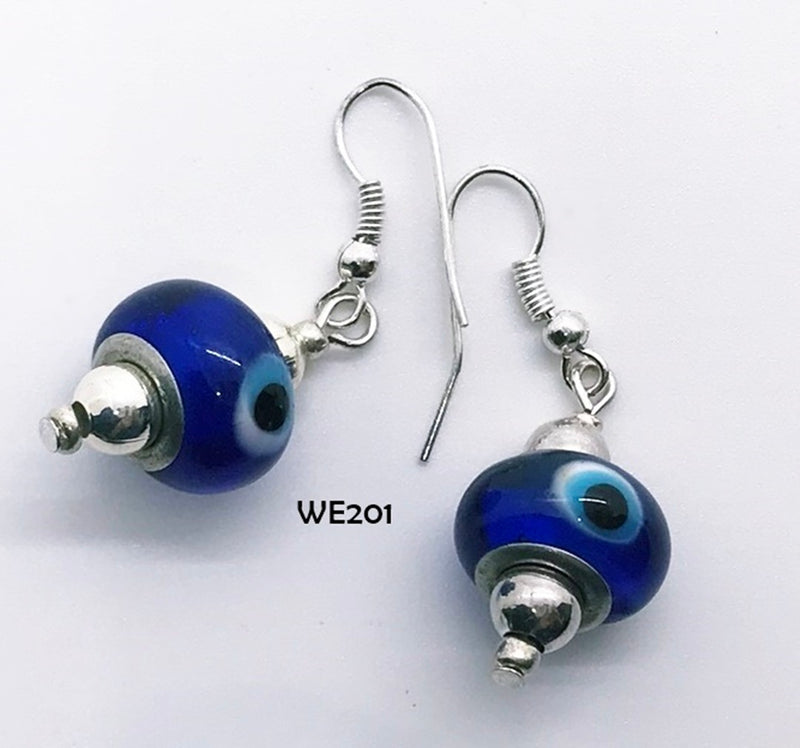 Blue "Evil Eye" Glass Bead Earrings with Hypo-Allergenic Ear Wires