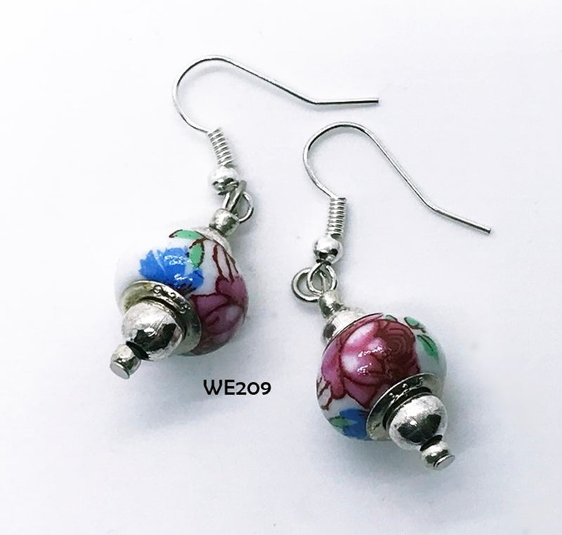 Ceramic Flower Bead Earrings with Hypo-Allergenic Ear Wires