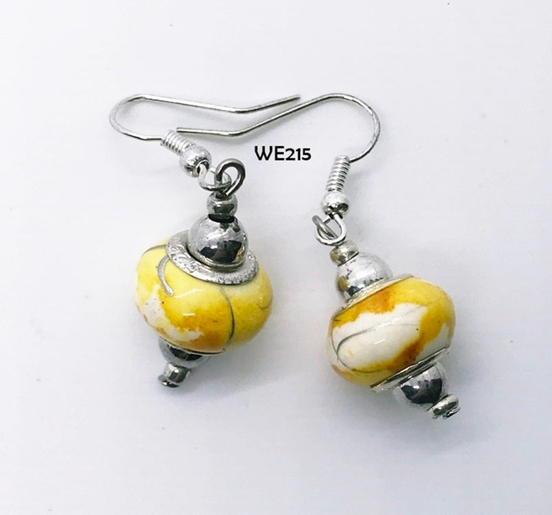 Yellow Glass Bead Earrings with Hypo-Allergenic Ear Wires