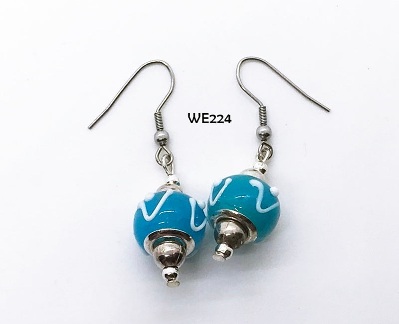 Carolina Blue Sky & White Lampwork Glass Bead Earrings