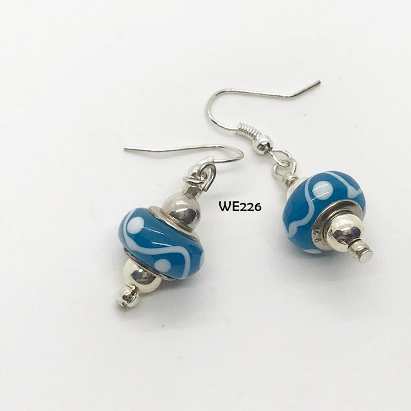 Turquoise Blue & White Glass Bead Earrings