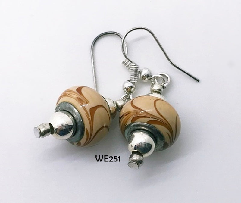 Tan and Terra Cotta Glass Bead Earrings with Hypo-Allergenic Ear Wires