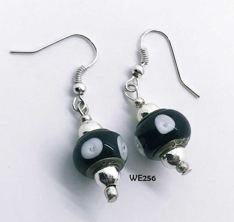 Black & White Glass Bead Earrings with Hypo-Allergenic Ear Wires