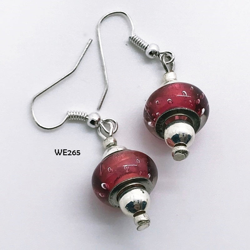 Dark Pink Acrylic Bead Earrings with Hypo-Allergenic Ear Wires