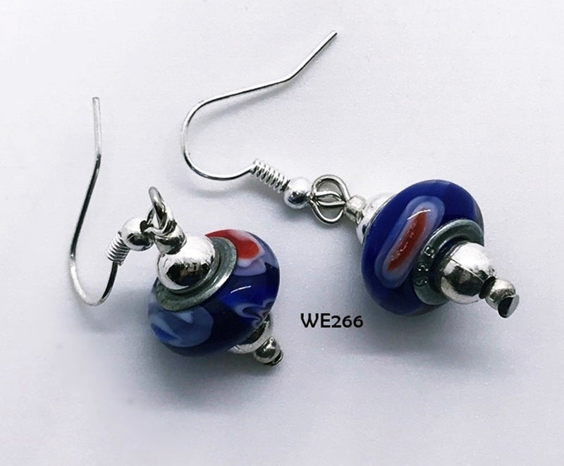 Patriotic Glass Bead Earrings with Hypo-Allergenic Ear Wires