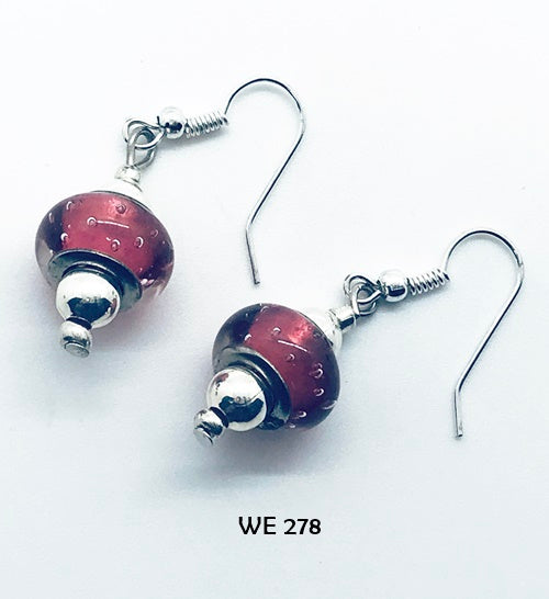 Dark Pink Acrylic Bead Earrings with Hypo-Allergenic Surgical Steel Ear Wires