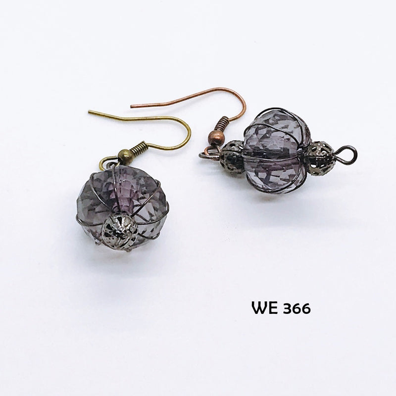 Copper Wire Wrapped Light Grey Faceted Crystal Ear Wires