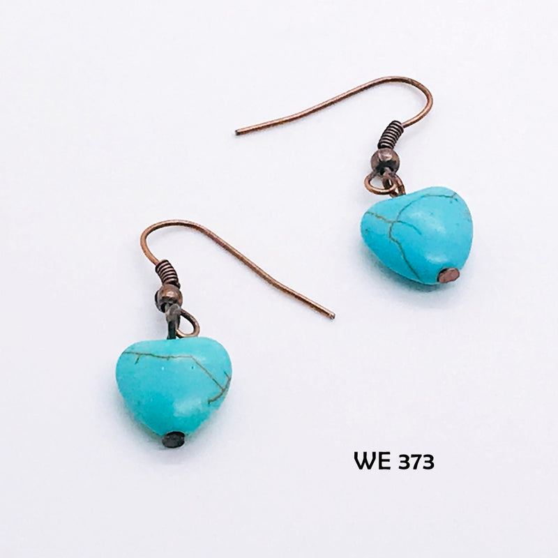 Cute Turquoise Colored Howlite Heart Earrings with Copper Ear Wires