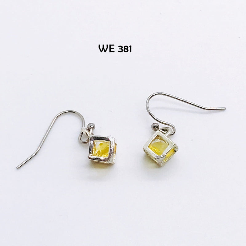 November Birthstone - Citrine Colored Crystal in .925 Silver Cage on Surgical Steel Ear Wires