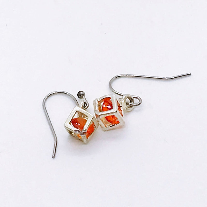 Orange Crystals Caged in .925 Silver Earrings with Hypo-Allergenic Ear Wires