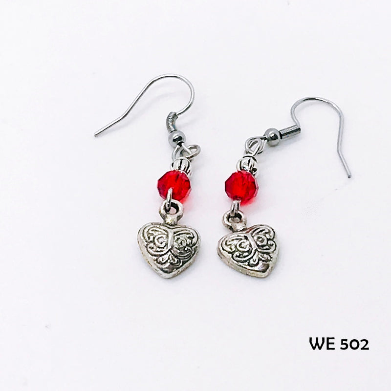 Red Faceted Crystal Heart Earrings with Hypo-Allergenic Ear Wires