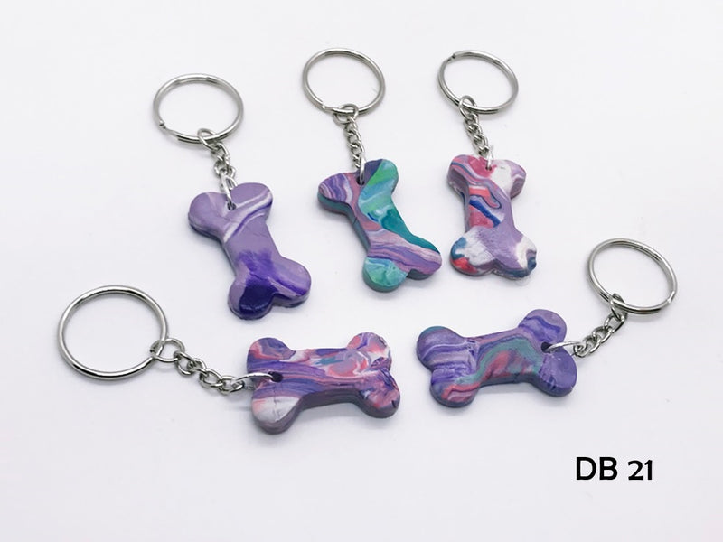 Set of 5 Polymer Clay Dog Bone Key Chains