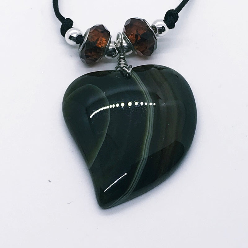 Interesting Sable and White Agate Heart Pendant