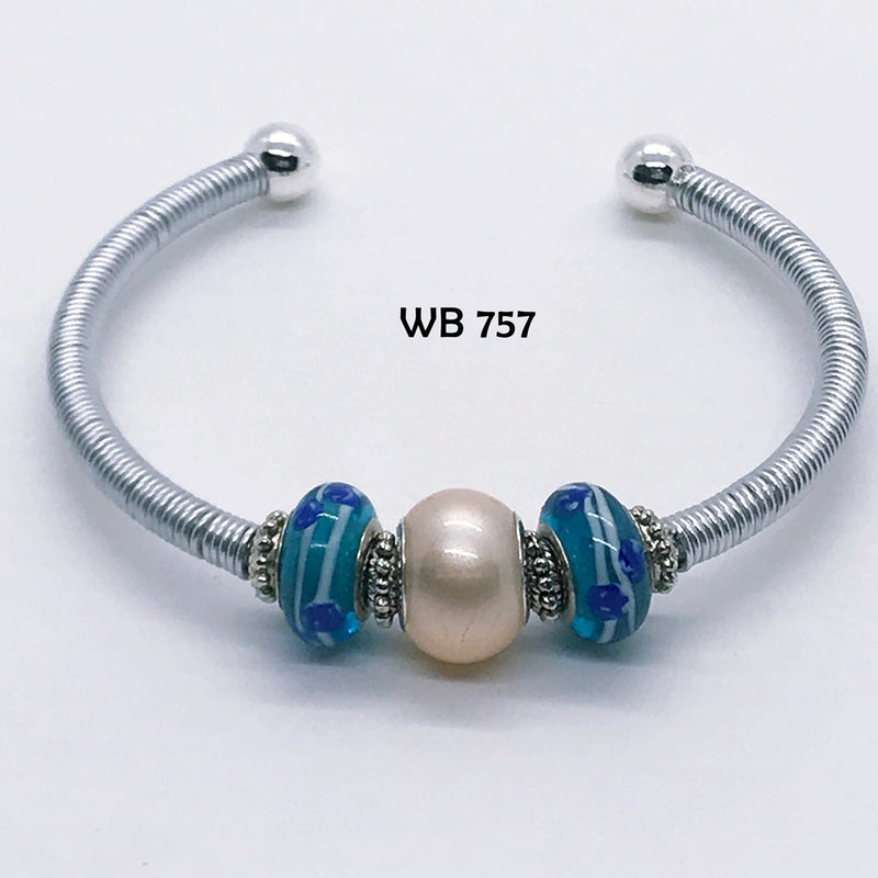 Blue & Green with Pearl Accent Wire Wrapped Bracelet