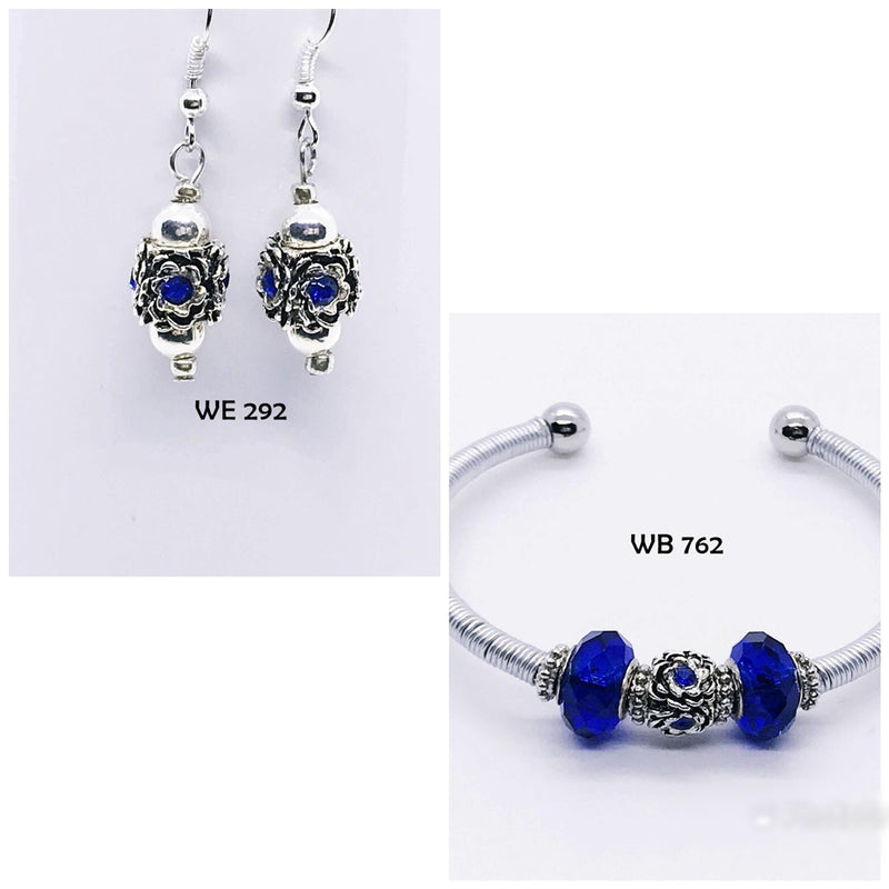 Cobalt Blue Wire Wrapped Bracelet with Matching Earrings