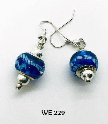 Blue Glass Earrings with Hypo-Allergenic Surgical Steel Ear Wires