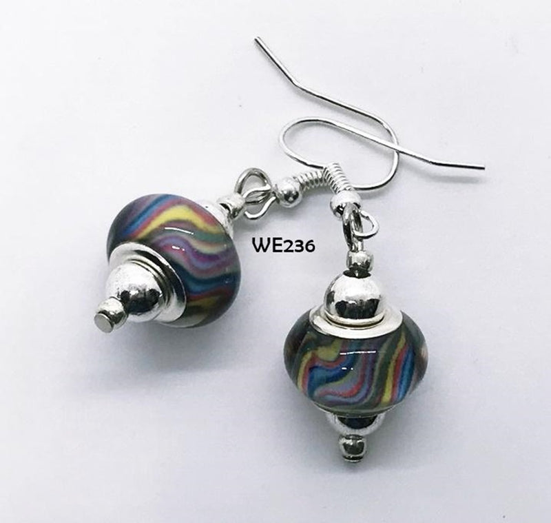 Multi-Colored Swirl Glass Bead Earrings with Hypo-Allergenic Ear Wires