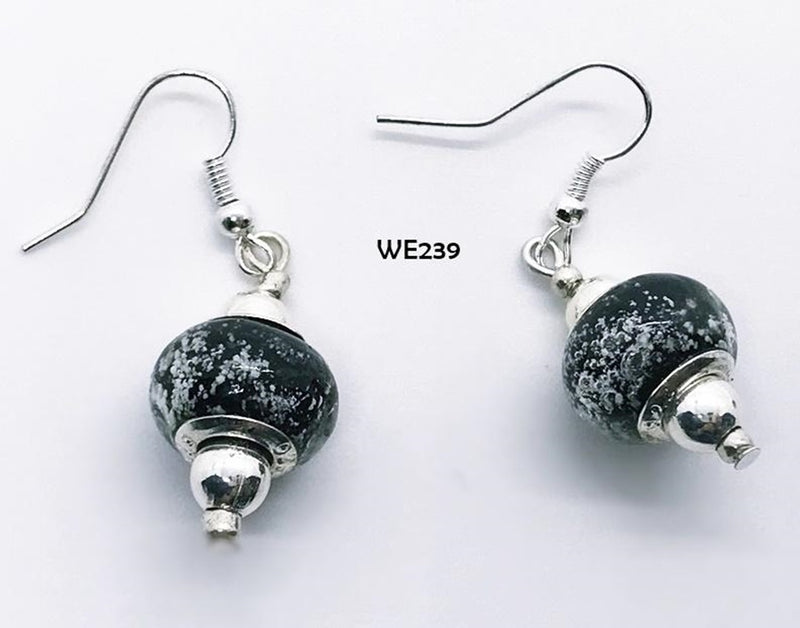 Black and White Speckled Glass Bead Earrings with Hypo-Allergenic Ear Wires